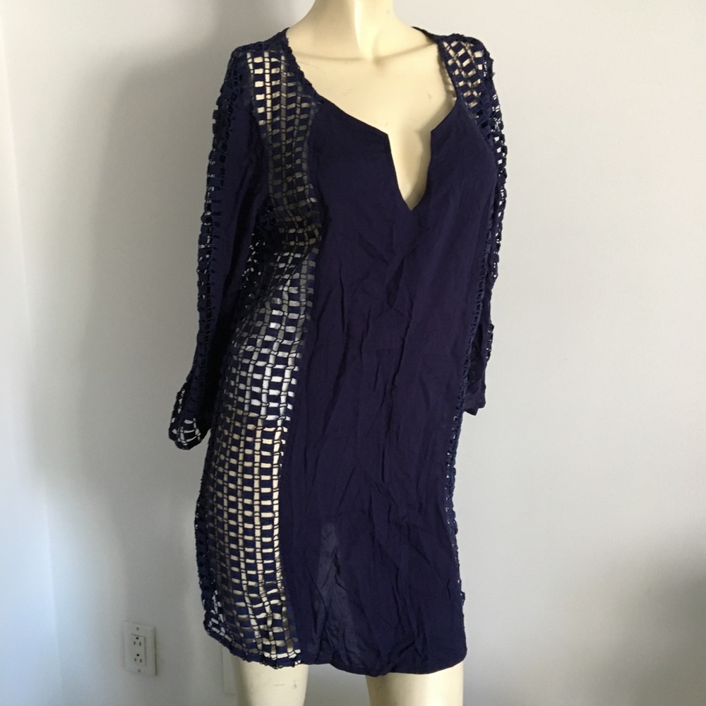 Solitaire swim navy crochet Tunic coverup